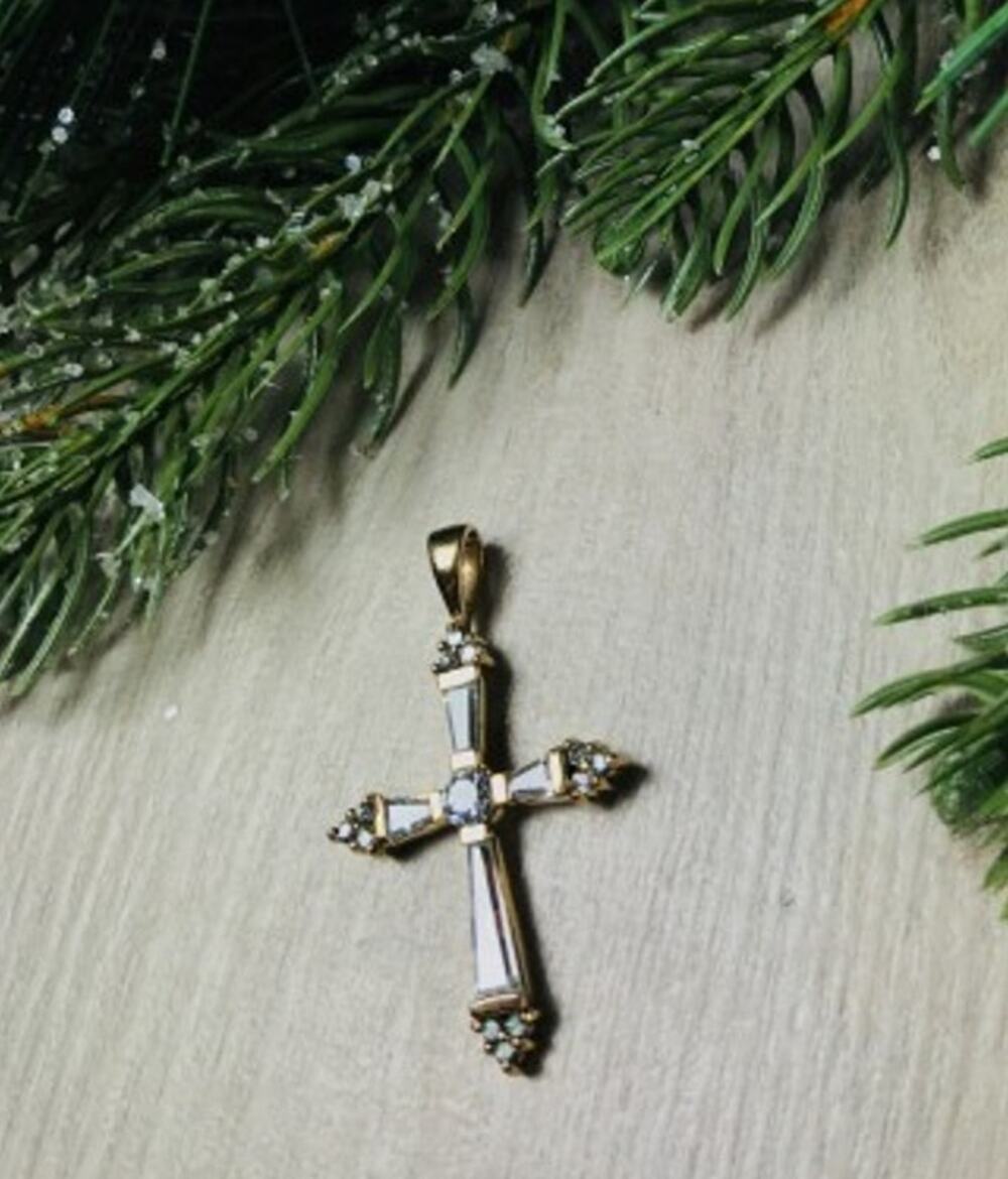 925 Sterling Silver Gold Plated Blue CZ Cross Pendant